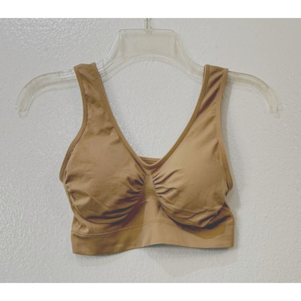 Rhonda Shear Size Medium Stretch Comfort‎ Bra Bralette Nude Beige Pullover